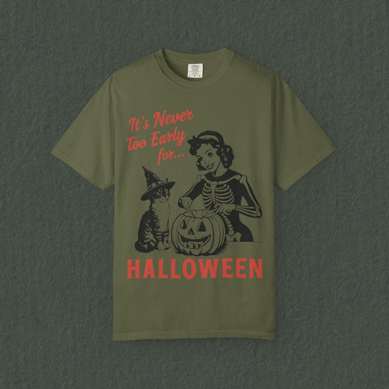 Vintage Halloween T-Shirt It's Never Too Early For Halloween T-Shirt Vintage Halloween Black Cat Vintage Halloween Shirt Summerween Shirt