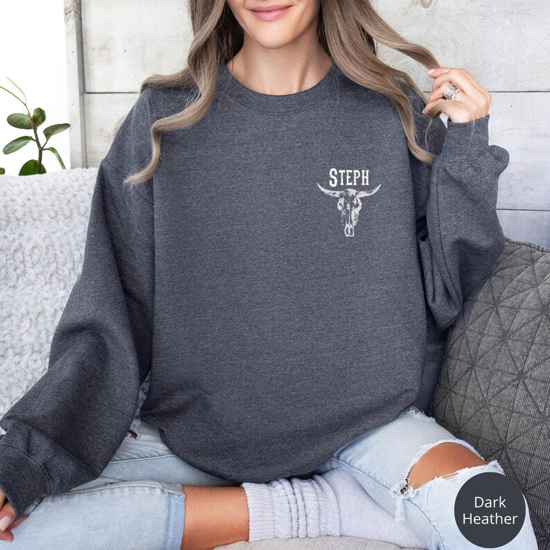 Cow Skull Sweatshirt, Vintage Western Hoodie, Gift For Cowboy, Retro Western Sweatshirt, Cow Skulls Sweatshirt, Cow Rodeo Sweatshirt