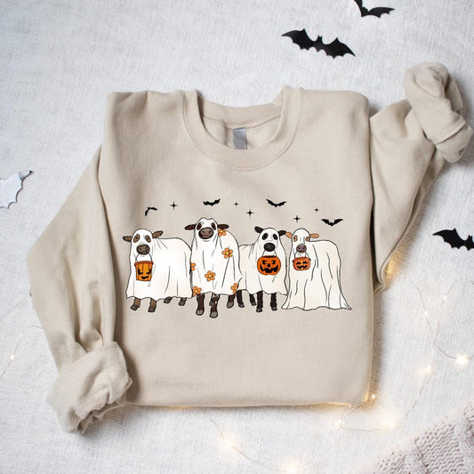 Cows Halloween Sweatshirt, Halloween Ghost Cows Sweatshirt, Spooky Cows Halloween Gifts, Cow Lovers Halloween Gift