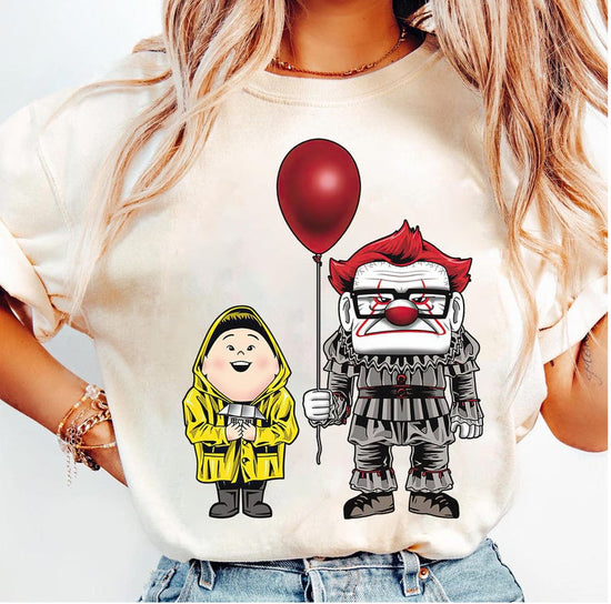 Disney Pixar Up Horror Character Pennywise Carl Fredricksen Russell Halloween T-Shirt, WDW Disneyland Halloween Party Matching Family Shirts