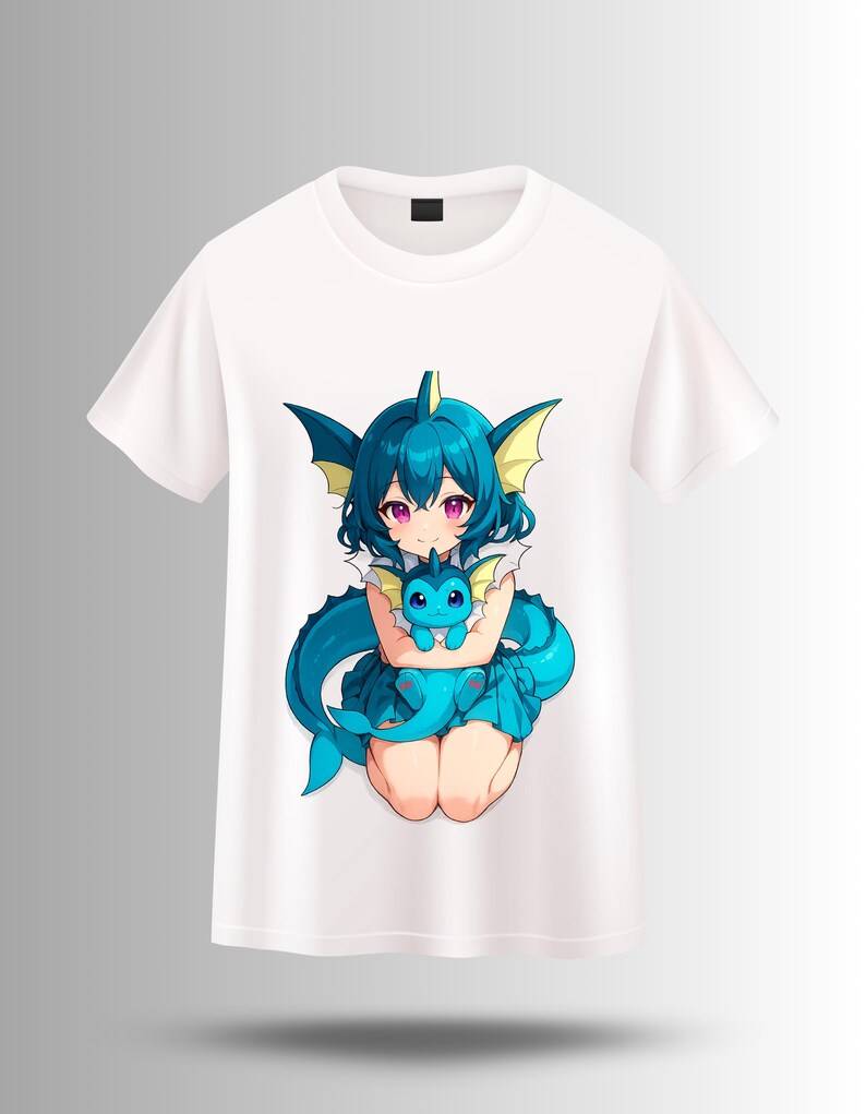 Cute Dragon Girl T-Shirt – Kawaii Anime Character with Pet Dragon Tee – Fantasy Creature Otaku Gift Shirt