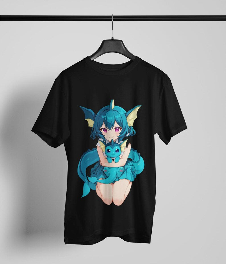 Cute Dragon Girl T-Shirt – Kawaii Anime Character with Pet Dragon Tee – Fantasy Creature Otaku Gift Shirt