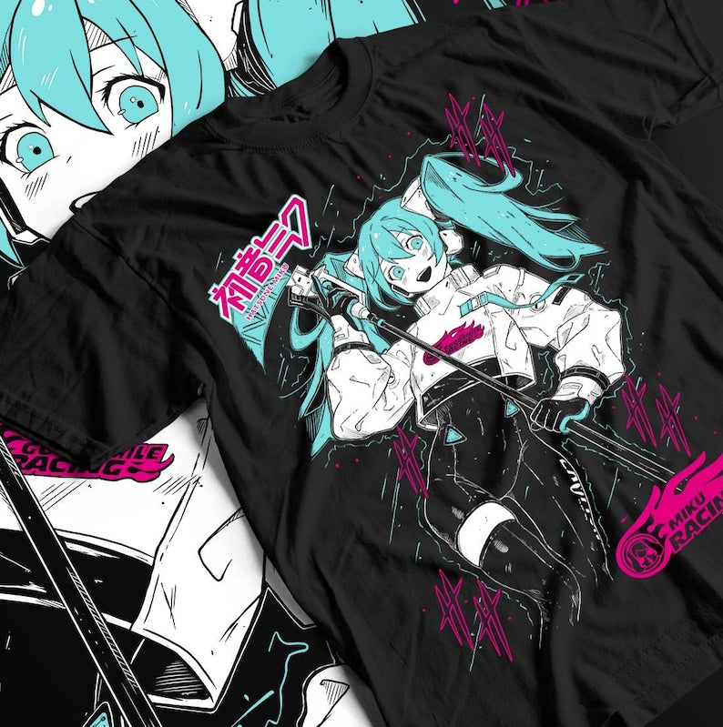 Hatsune Miku T-Shirt Anime Manga Shirt Anime Lovers Shirt Fire Style Anime Girl Kawaii Project Diva Vocaloid Shirt