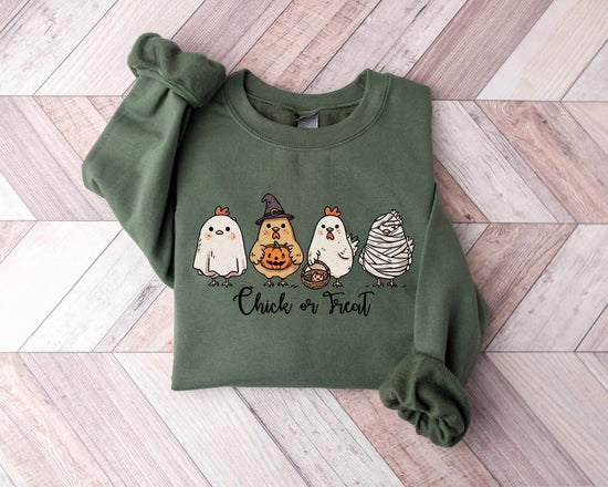 Halloween Chicken Sweatshirt,Funny Halloween Chicken or Treat Sweatshirt,Halloween Trick-or-Treat Shirt,Halloween Custom Sweatshirt