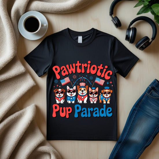 Pawtriotic Pup Parade, Cute Dogs T-Shirt, Pet Lover