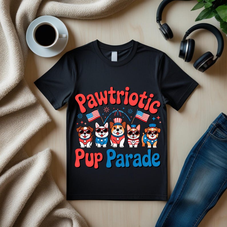 Pawtriotic Pup Parade, Cute Dogs T-Shirt, Pet Lover