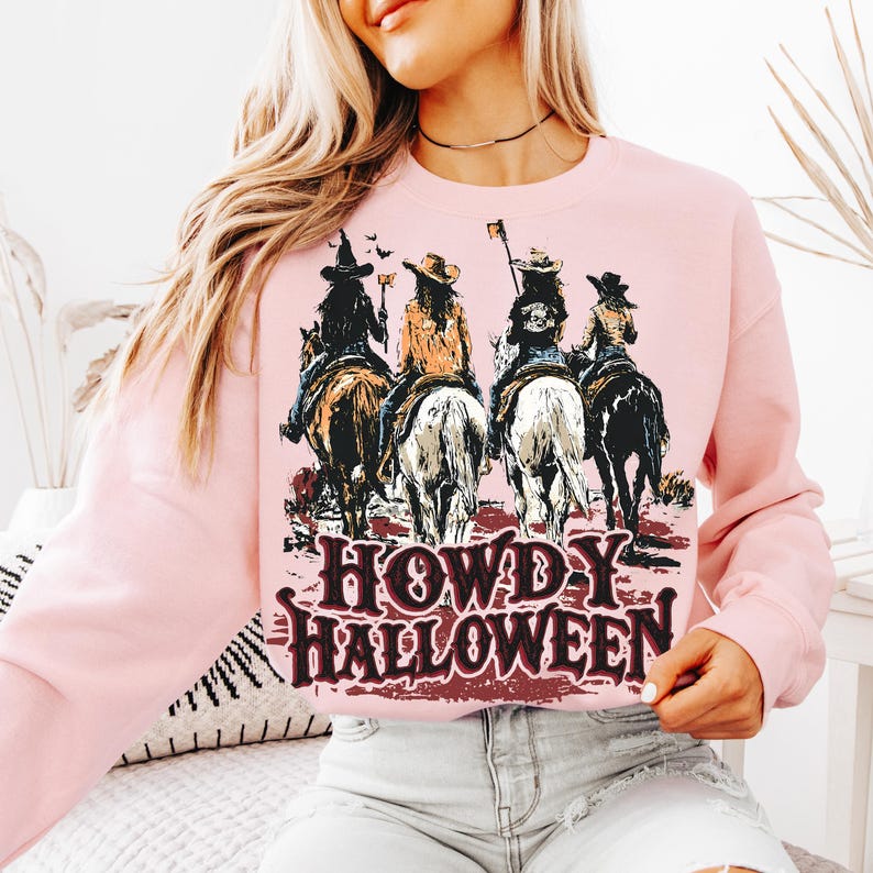 Howdy Halloween, Cowgirl Riding, Funny Cowgirl Halloween Shirt, Sweatshirt