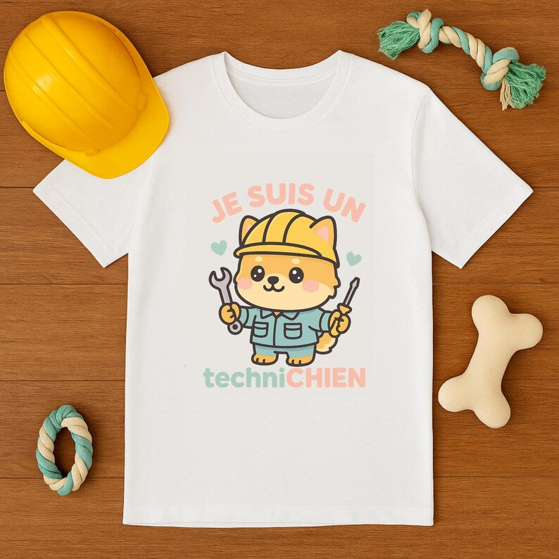 Kawaii Chibi 'Je suis un techniCHIEN' T-Shirt– Cute Dog Lover T-Shirts - Funny Dog T-Shirts • Technician Gifts • Kawaii Pomeranian Shirts
