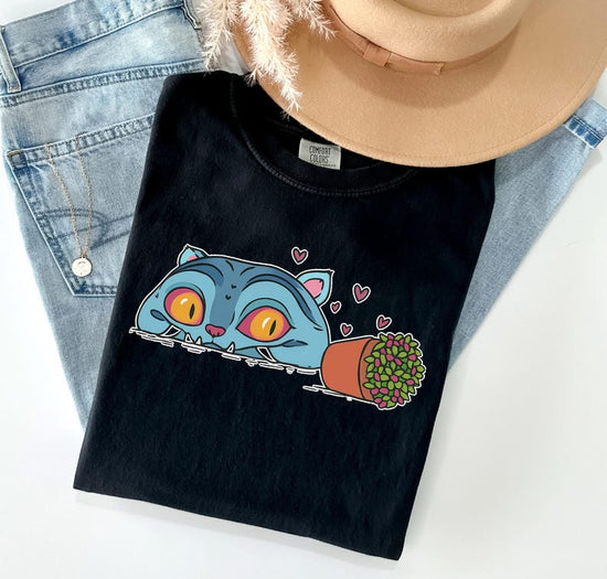 Blue Cat Anime T-Shirt, Kawaii Demon Cat Tee, Cute Hunter Merch Shirt, Anime Graphic Tee, Otaku Clothing, Anime Lover Gift, Kpop Style