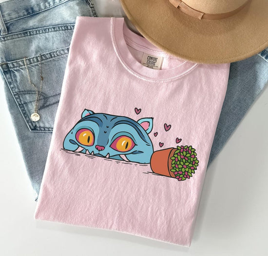 Blue Cat Anime T-Shirt, Kawaii Demon Cat Tee, Cute Hunter Merch Shirt, Anime Graphic Tee, Otaku Clothing, Anime Lover Gift, Kpop Style
