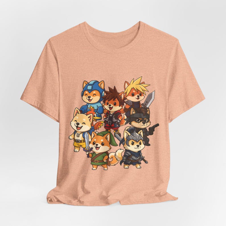 Chibi Shiba Inu Gamer Shirt, Pawty Up! Tee Featuring Link, Cloud, Mega Man, Funny Cosplay Dog Shirt, Geeky Gift for Gamers, Dog Lovers