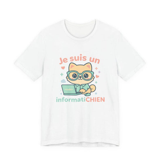 Kawaii chibi dog 'Je suis un informatiCHIEN' Shirt – Cute Programmer Dog T-Shirt –French Pun Shirt for Tech Lovers & Dog Parents–Unisex Tee