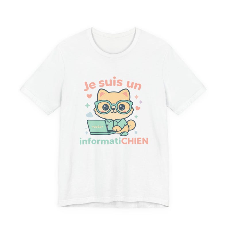 Kawaii chibi dog 'Je suis un informatiCHIEN' Shirt – Cute Programmer Dog T-Shirt –French Pun Shirt for Tech Lovers & Dog Parents–Unisex Tee