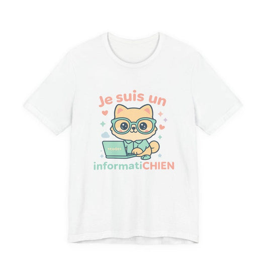 Kawaii chibi dog 'Je suis un informatiCHIEN' Shirt – Cute Programmer Dog T-Shirt –French Pun Shirt for Tech Lovers & Dog Parents–Unisex Tee