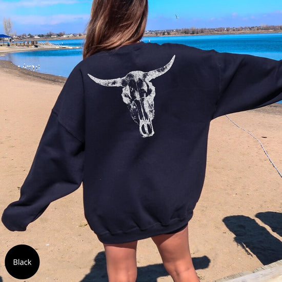 Cow Skull Sweatshirt, Vintage Western Hoodie, Gift For Cowboy, Retro Western Sweatshirt, Cow Skulls Sweatshirt, Cow Rodeo Sweatshirt