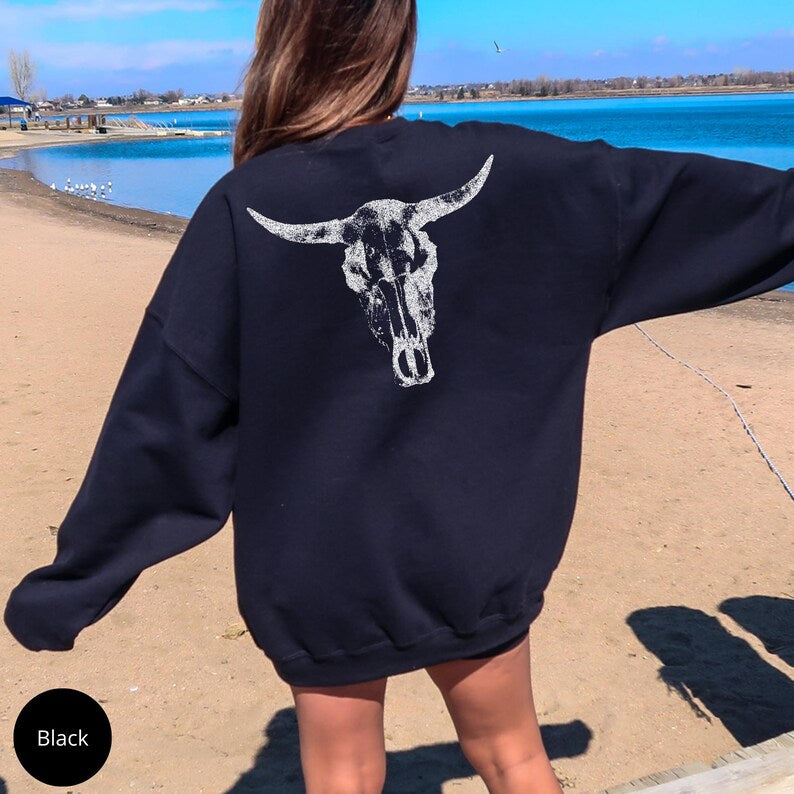 Cow Skull Sweatshirt, Vintage Western Hoodie, Gift For Cowboy, Retro Western Sweatshirt, Cow Skulls Sweatshirt, Cow Rodeo Sweatshirt