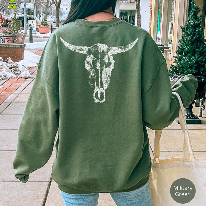 Cow Skull Sweatshirt, Vintage Western Hoodie, Gift For Cowboy, Retro Western Sweatshirt, Cow Skulls Sweatshirt, Cow Rodeo Sweatshirt