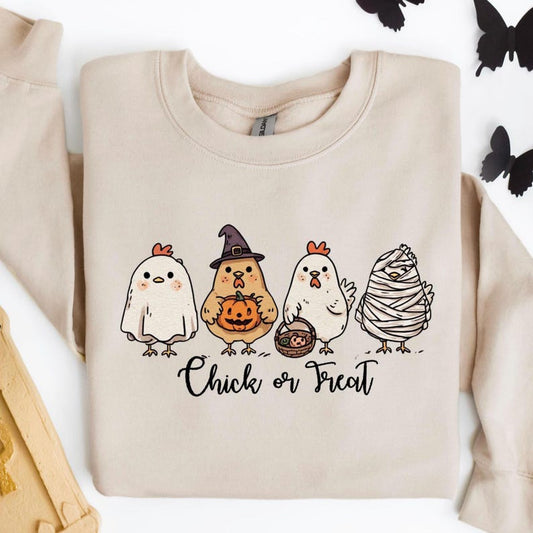 Halloween Chicken Sweatshirt,Funny Halloween Chicken or Treat Sweatshirt,Halloween Trick-or-Treat Shirt,Halloween Custom Sweatshirt