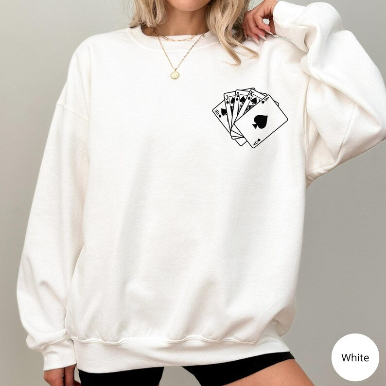 Graphic Poker Sweatshirt, Playing Poker Hoodie, Gift For Poker Player, Poker Sweatshirt, Night Game Sweatshirt, Graphic Casino Sweatshirt