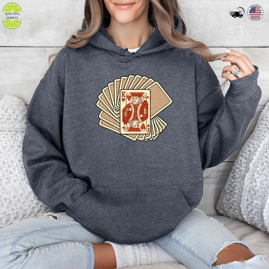 Poker Cards Graphic Hoodie, Vintage King Playing Card Sweatshirt, Casino Theme T-shirt For Gamers, Lucky Gamble Longsleeve, Card Player Gift
