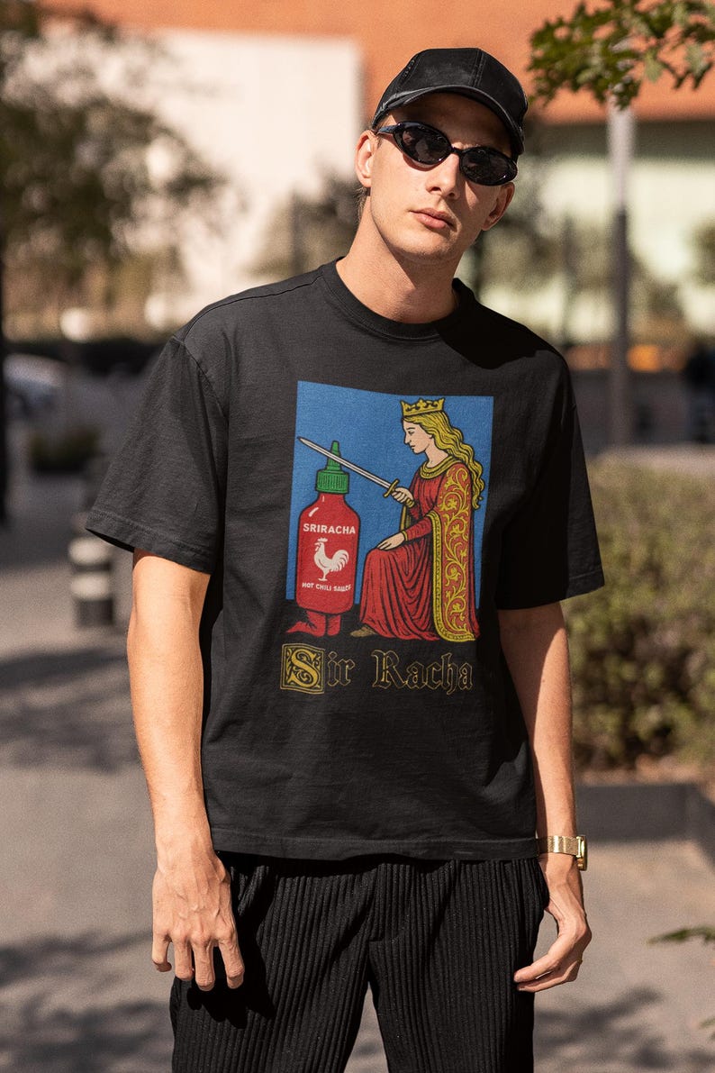 Sir Racha Tshirt, Sriracha Tshirt, Medieval art tshirt, sriracha fan merch, retro medieval tshirt, chili souce humor, funny meme tshirt