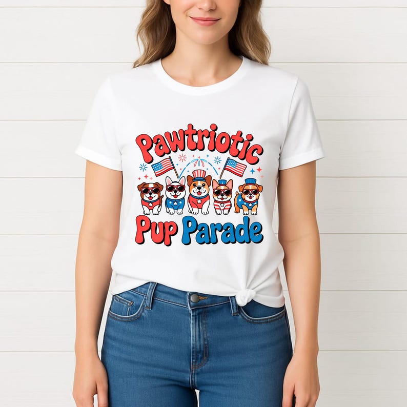 Pawtriotic Pup Parade, Cute Dogs T-Shirt, Pet Lover