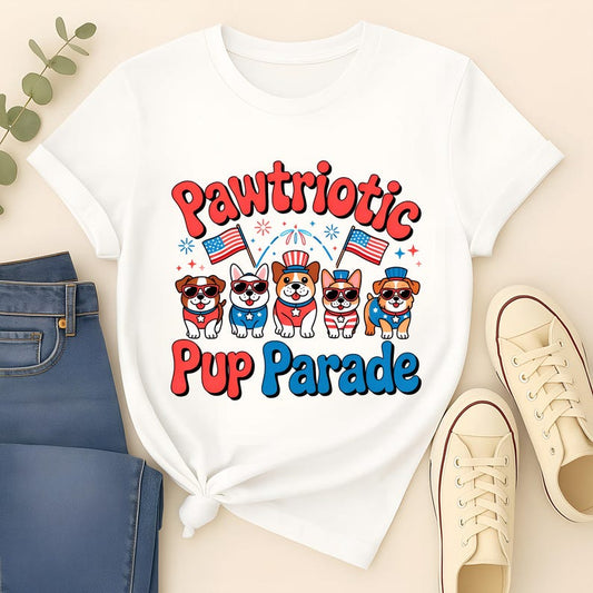 Pawtriotic Pup Parade, Cute Dogs T-Shirt, Pet Lover