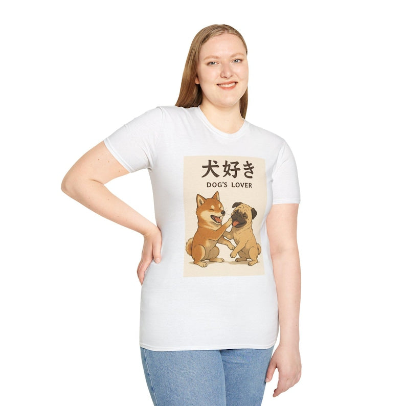 Cute Dog Lover T-Shirt, Pet Lover Gift, Cartoon Dog Graphic Tee, Dog s Lover Japanese T-Shirt Cute,Japanese Gift T-Shirt