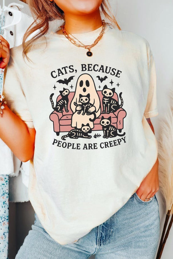 Cats Because People Are Creepy, Cats Lover T-shirt, Cute Ghost And Cats Halloween Shirt, Spooky Shirt, Cute Ghost Cats Tee