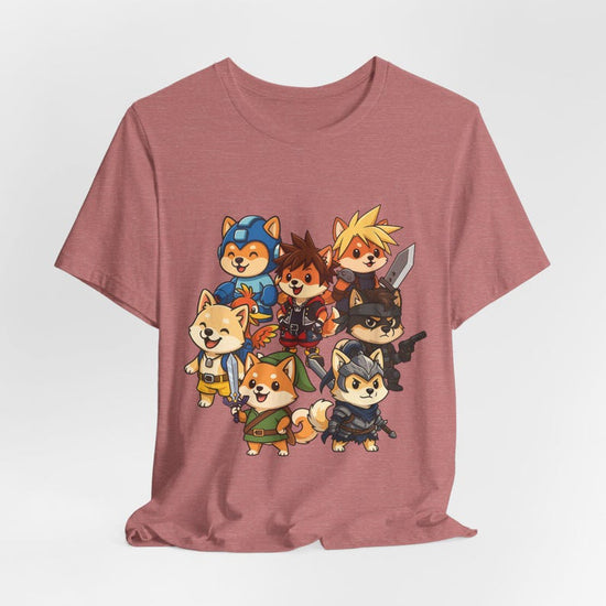 Chibi Shiba Inu Gamer Shirt, Pawty Up! Tee Featuring Link, Cloud, Mega Man, Funny Cosplay Dog Shirt, Geeky Gift for Gamers, Dog Lovers