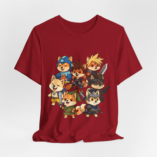 Chibi Shiba Inu Gamer Shirt, Pawty Up! Tee Featuring Link, Cloud, Mega Man, Funny Cosplay Dog Shirt, Geeky Gift for Gamers, Dog Lovers