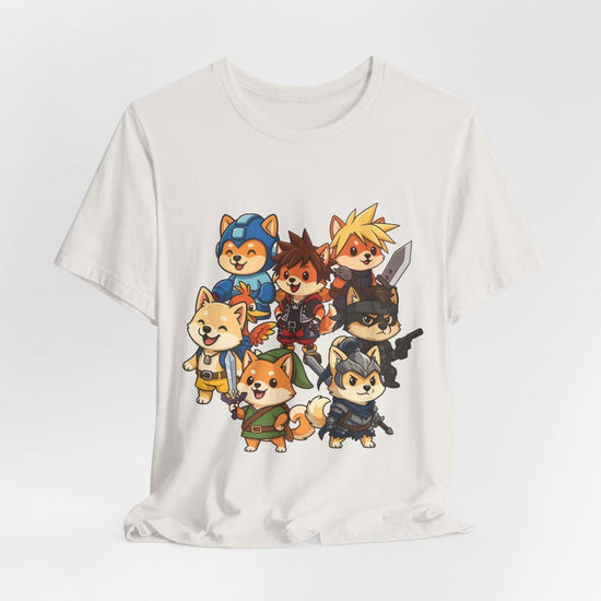 Chibi Shiba Inu Gamer Shirt, Pawty Up! Tee Featuring Link, Cloud, Mega Man, Funny Cosplay Dog Shirt, Geeky Gift for Gamers, Dog Lovers