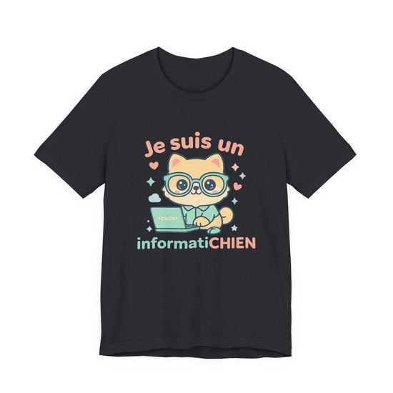 Kawaii chibi dog 'Je suis un informatiCHIEN' Shirt – Cute Programmer Dog T-Shirt –French Pun Shirt for Tech Lovers & Dog Parents–Unisex Tee