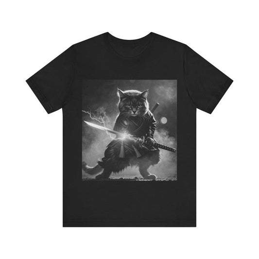 Samurai Cat Tee - Unisex Short Sleeve Shirt for Pet Lovers, Anime Fans, Gift for Birthdays, Relaxed Style