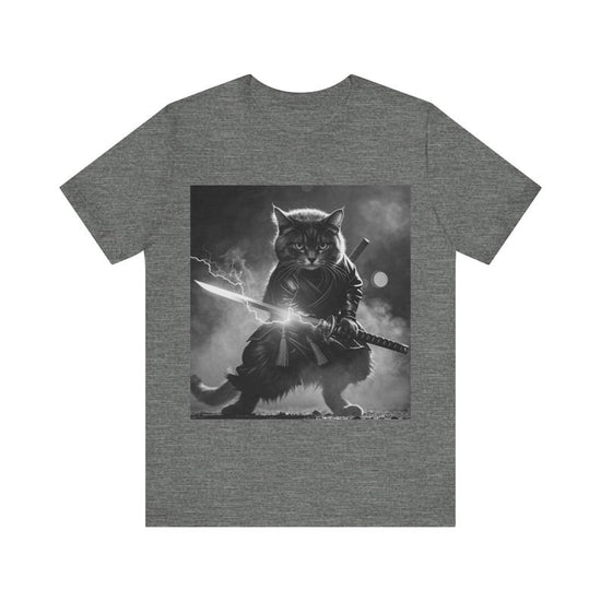 Samurai Cat Tee - Unisex Short Sleeve Shirt for Pet Lovers, Anime Fans, Gift for Birthdays, Relaxed Style