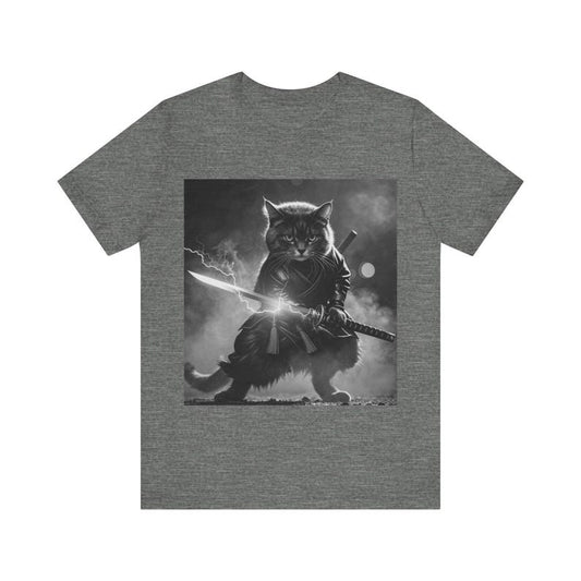 Samurai Cat Tee - Unisex Short Sleeve Shirt for Pet Lovers, Anime Fans, Gift for Birthdays, Relaxed Style