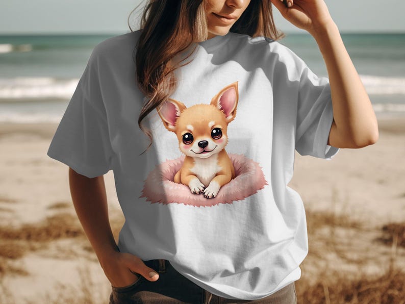 Cute Chihuahua T-Shirt, Puppy Dog Tee, Pet Lover Gift, Cartoon Chihuahua, Funny Dog Shirt