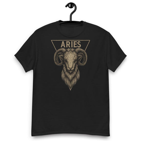 Gothic Aries Zodiac T-Shirt – Vintage Tattoo Style Ram Design | March 21 - April 20 | Astrological Graphic Tee | Aries Birthday Gift