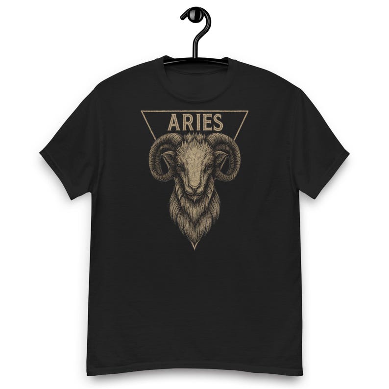 Gothic Aries Zodiac T-Shirt – Vintage Tattoo Style Ram Design | March 21 - April 20 | Astrological Graphic Tee | Aries Birthday Gift