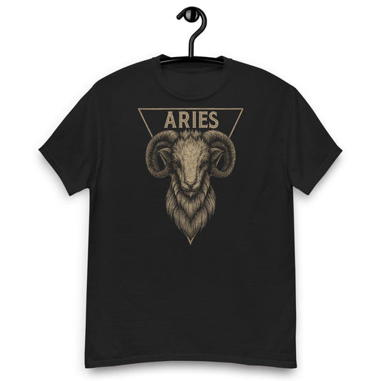 Gothic Aries Zodiac T-Shirt – Vintage Tattoo Style Ram Design | March 21 - April 20 | Astrological Graphic Tee | Aries Birthday Gift