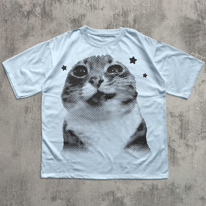 Funny Y2k Retro Cat Meme T-shirt, Silly Cats Shirt, Vintage Retro Shirts, Cats lover Gift, Meme Tshirt, Unisex Cotton, Kitten Tee