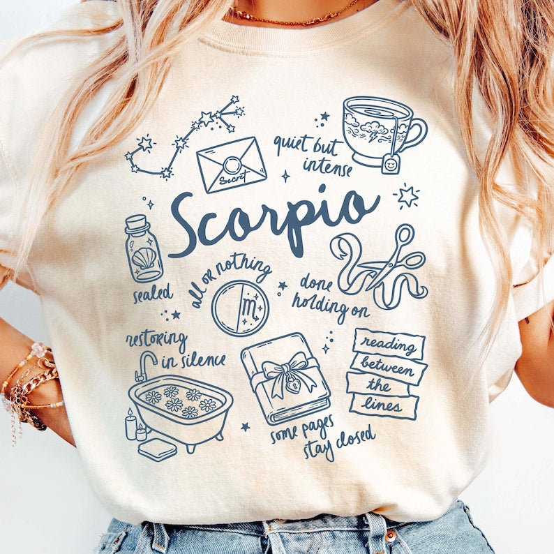 Scorpio Zodiac Doodle Design, Scorpio T-Shirt, Zodiac/Horoscope Shirt