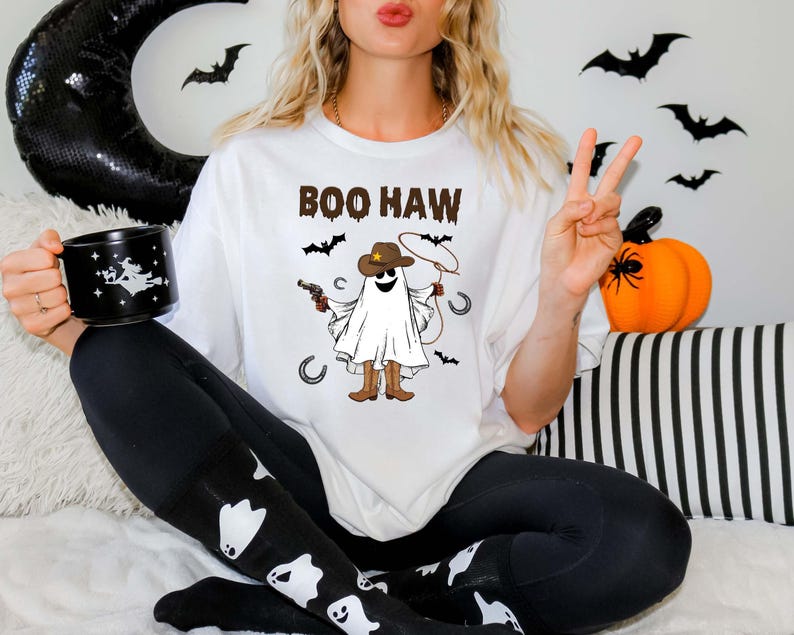 Boo Haw Shirt, Funny Ghost Cowboy Tee, Western Halloween Shirt, Spooky Fall Shirt, Country Girl Gift
