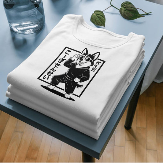 Corgi Sensei| Japanese Black & White Dog | T-Shirt, Pet Lover