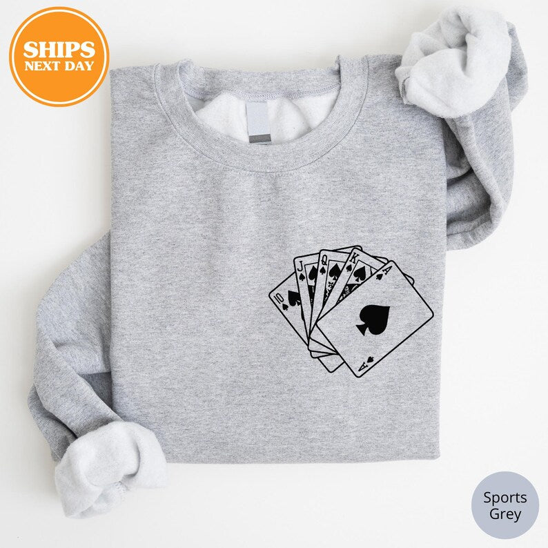Graphic Poker Sweatshirt, Playing Poker Hoodie, Gift For Poker Player, Poker Sweatshirt, Night Game Sweatshirt, Graphic Casino Sweatshirt