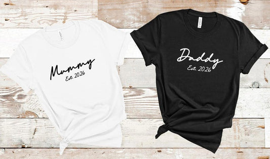 NEW Mummy Daddy Shirt, Pregnancy Announcement Shirts, Mom Est. Shirt, Mother's Day Shirt, New Dad Shirt, New Mum Shirt, Mom And Dad Matching Tee