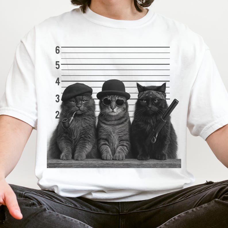Funny Cat Gang Vintage Shirt, Cat Mugshot Meme Tee, Gangster Cat Graphic Shirt, Funny Animal Tee, Sarcastic Cat Shirt