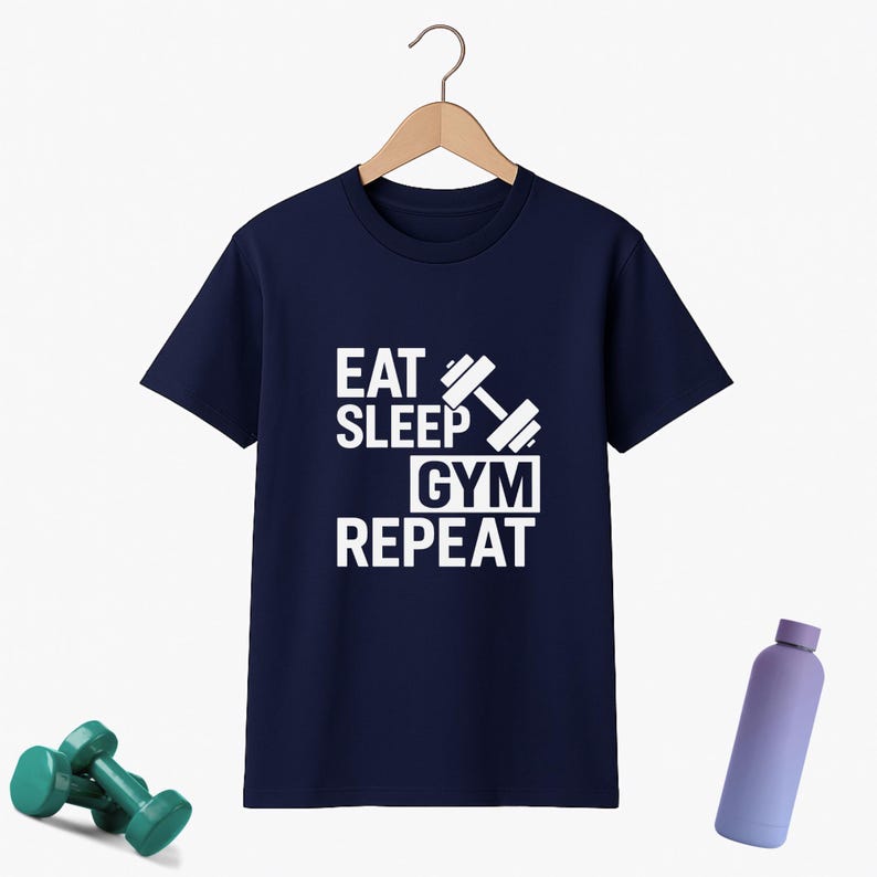 Eat Sleep Gym Repeat Shirt Funny Motivational Workout T-Shirt Fitness Gift for Weightlifters Gym Lovers Bodybuilding Tee Men Women Training