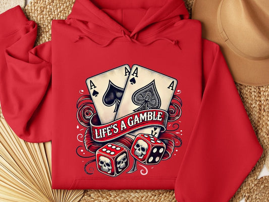 Life’s a Gamble Sweatshirt, Skull Dice Hoodie, Vintage Gambling Longsleeve, Grunge Tattoo Style Top, Poker Aces Card Player Gift