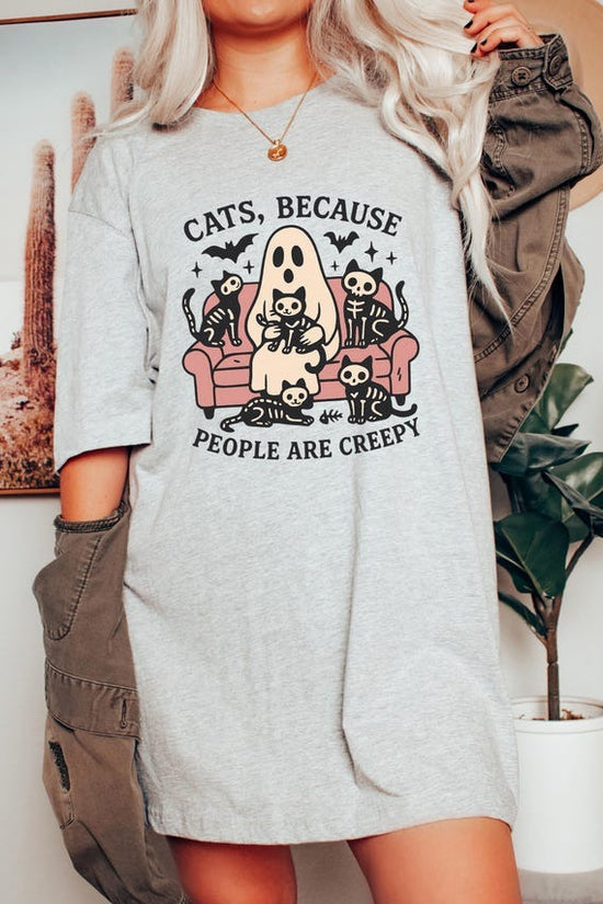 Cats Because People Are Creepy, Cats Lover T-shirt, Cute Ghost And Cats Halloween Shirt, Spooky Shirt, Cute Ghost Cats Tee